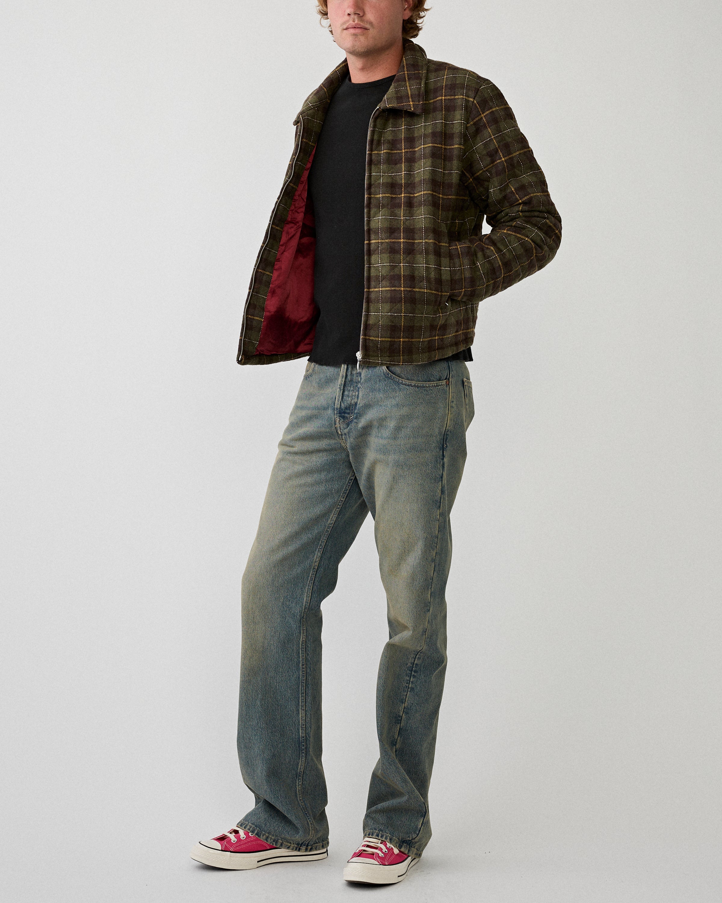 Stockholm Surfboard Club Phil Jacket Green Check JKT Short Men