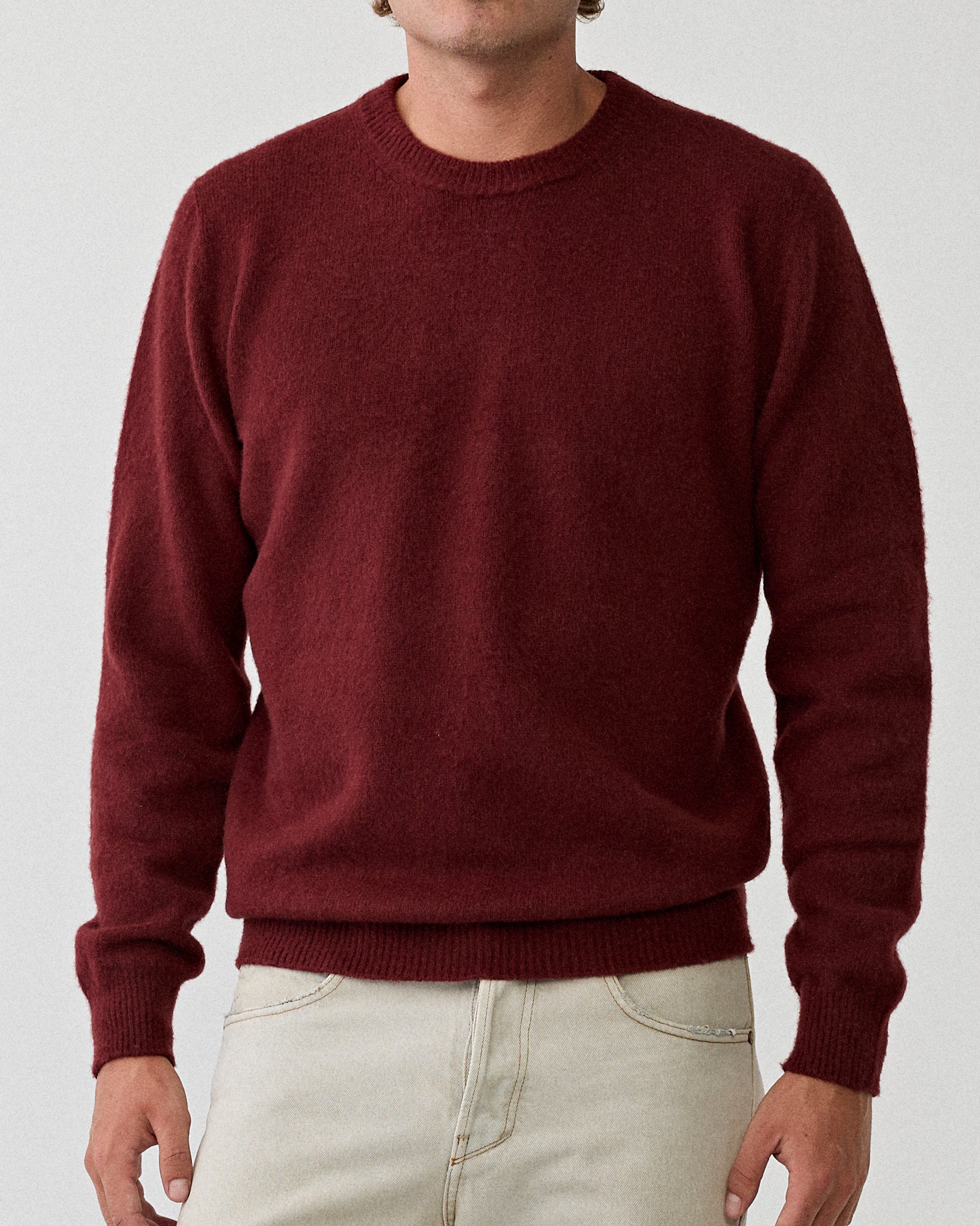 Roberto Collina Girocollo ML Garzato Bordeaux Knitwear Men
