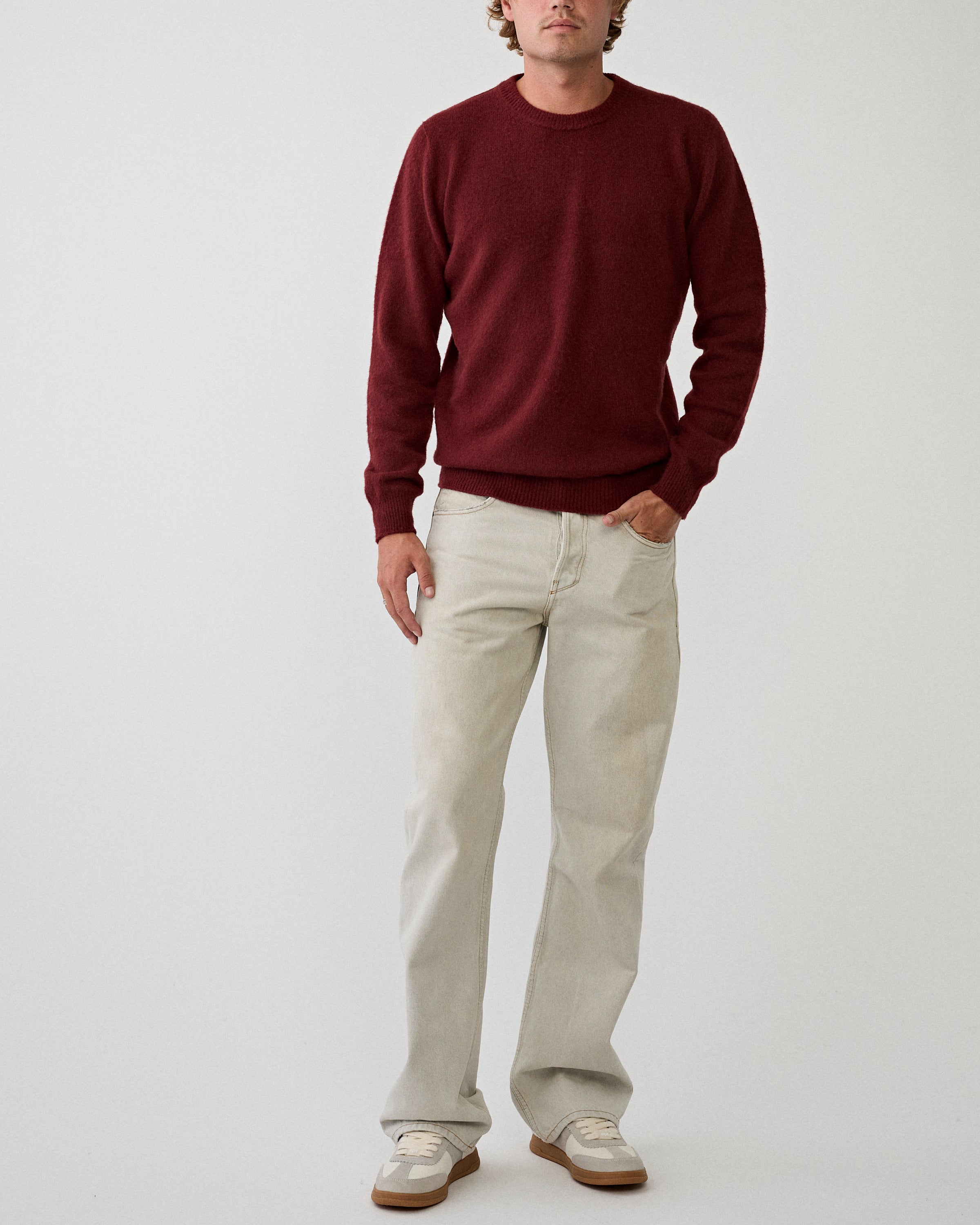 Roberto Collina Girocollo ML Garzato Bordeaux Knitwear Men