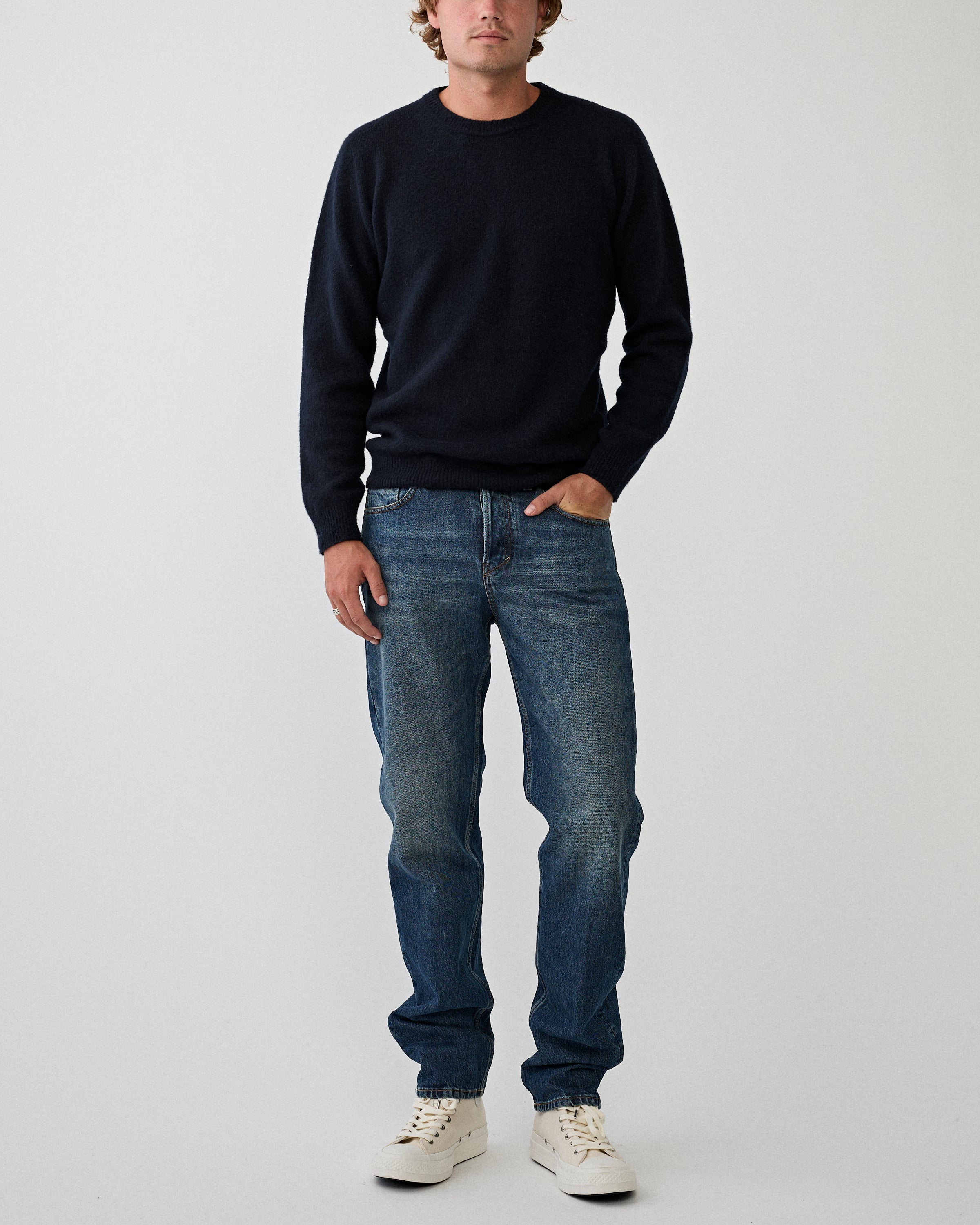 Roberto Collina Girocollo ML Garzato Navy Knitwear Men