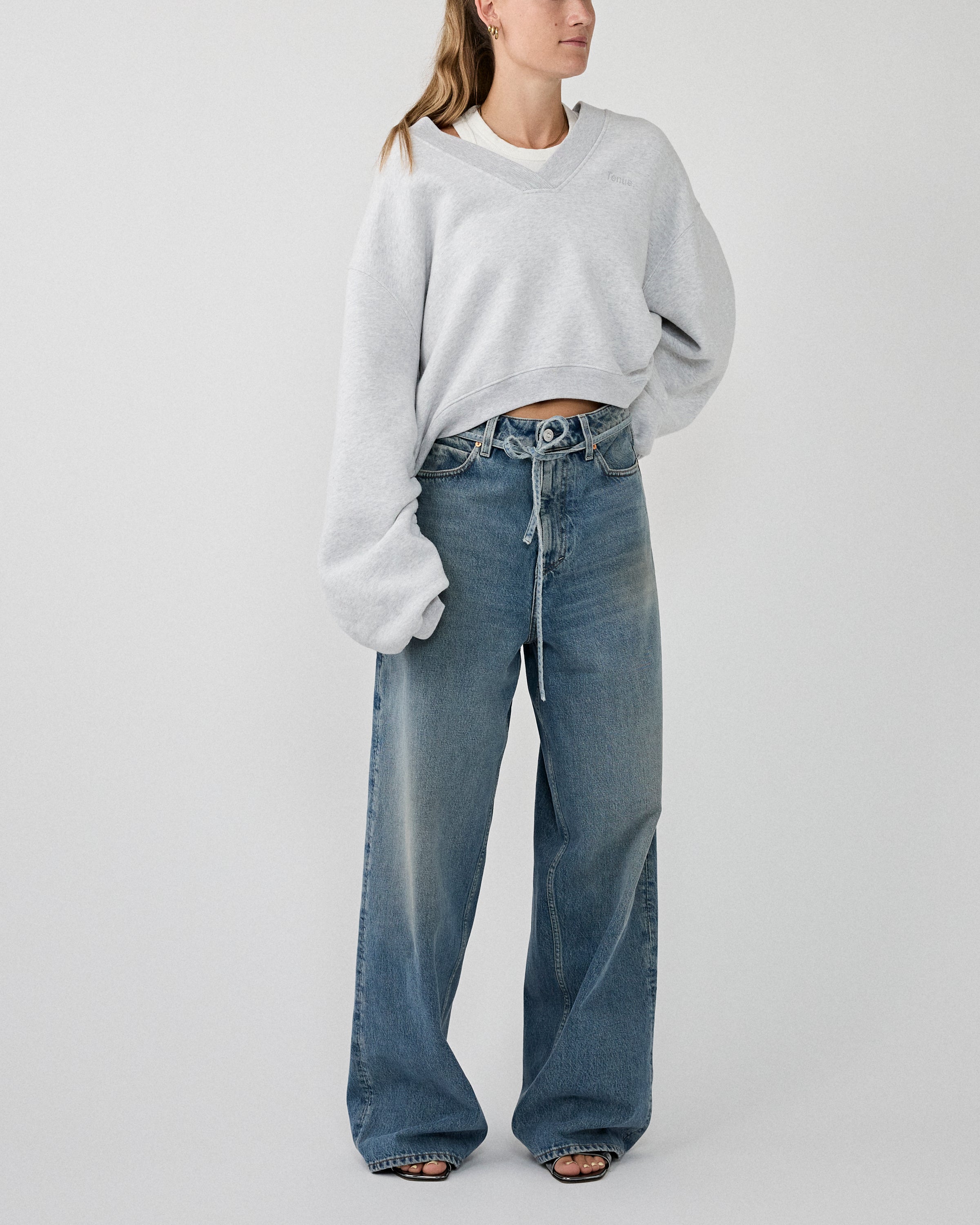 Tenue. Quinn V-Neck Sweat Light Grey Melange Sweater Women