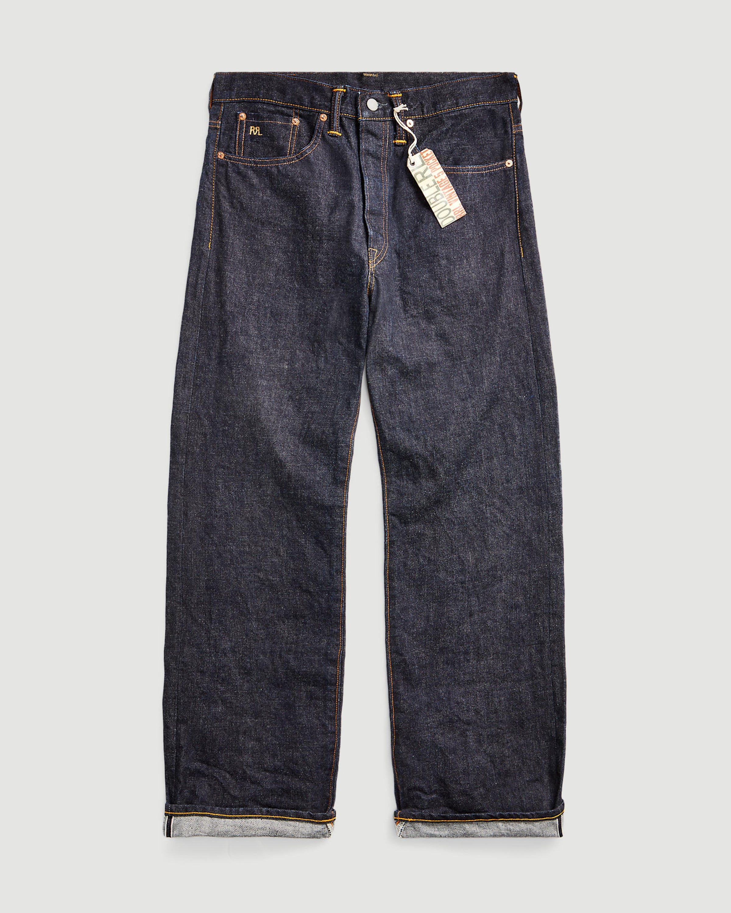 RRL Vintage 5 Pocket Full Length Straight East/West Rinse Denim Men