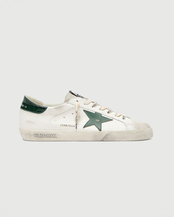 Golden Goose Super-star White Upper & Green Star Shoes Sneakers Men